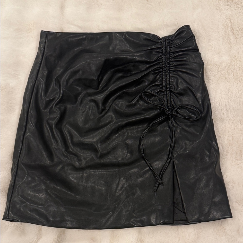 Nasty Gal Black Faux Leather Ruched Mini Skirt
